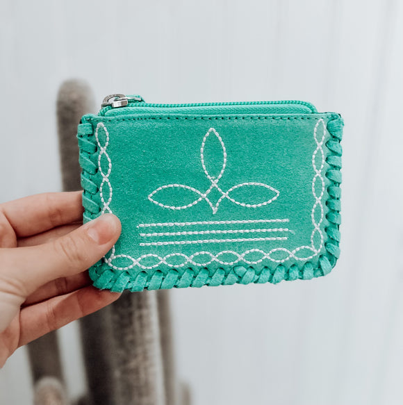 Turquoise Boot Stitch Card Pouch