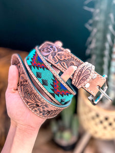 Cody Aztec Beaded & Tooled Belt