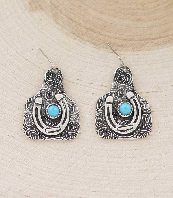 Horseshoe Tooled Cow Tag Earring