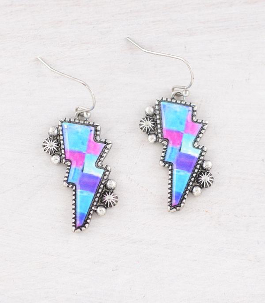 Checkered Lightning Bolt Earrings