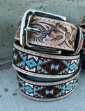 George Aztec Beaded & Tooled Belt