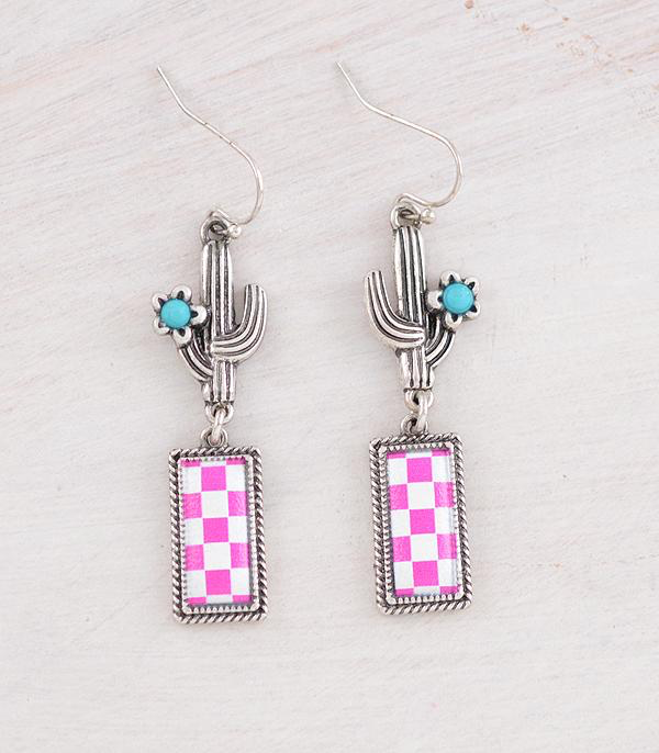Checkered Bar & Cactus Earrings