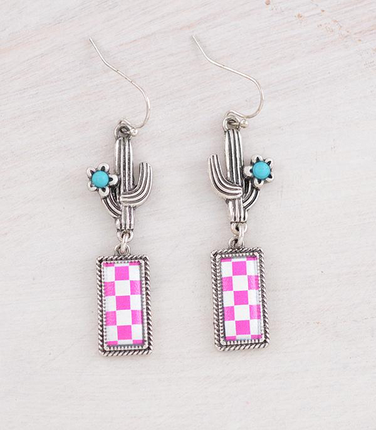 Checkered Bar & Cactus Earrings