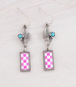 Checkered Bar & Cactus Earrings