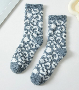 Leopard Fuzzy Socks *Grey