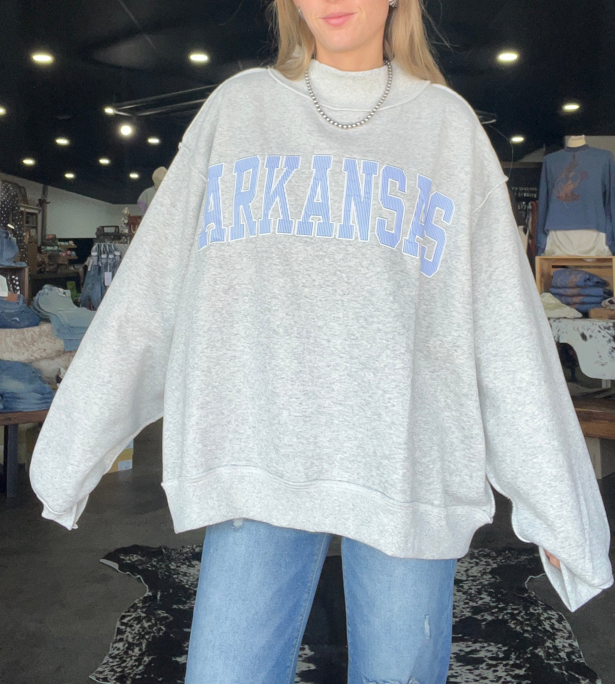Arkansas Striped Mock Neck Sweatshirt *Heather Grey