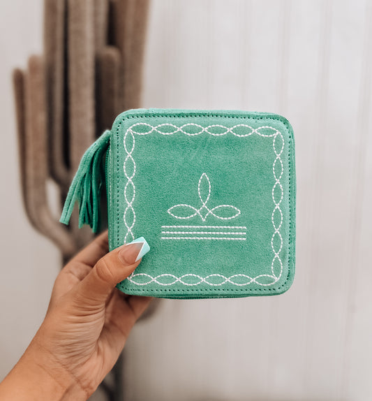 Turquoise Boot Stitch Square Jewelry Box