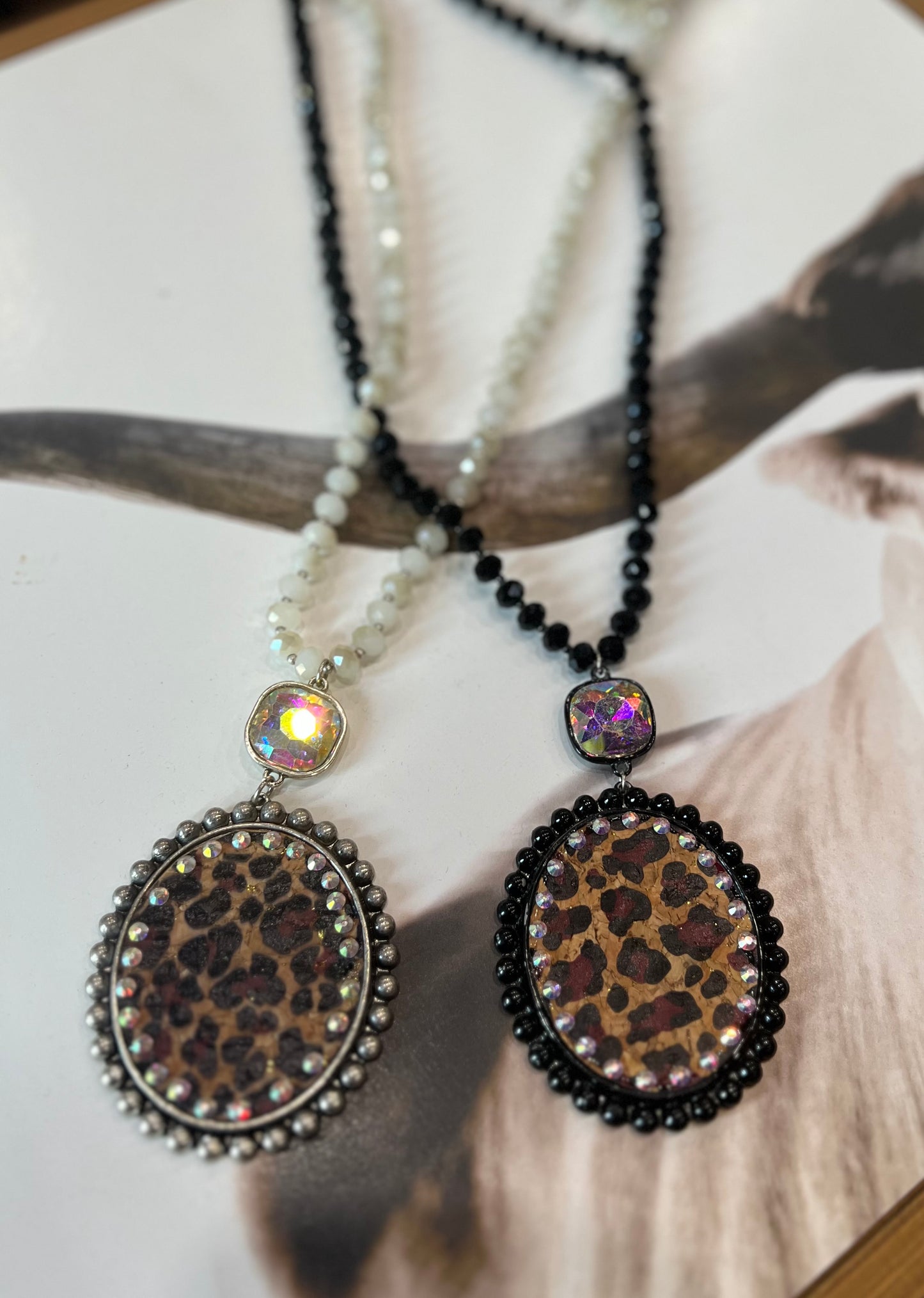 Leopard Pendant Glass Bead Necklace