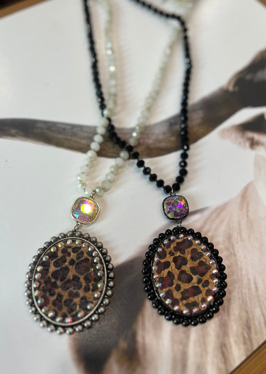 Leopard Pendant Glass Bead Necklace