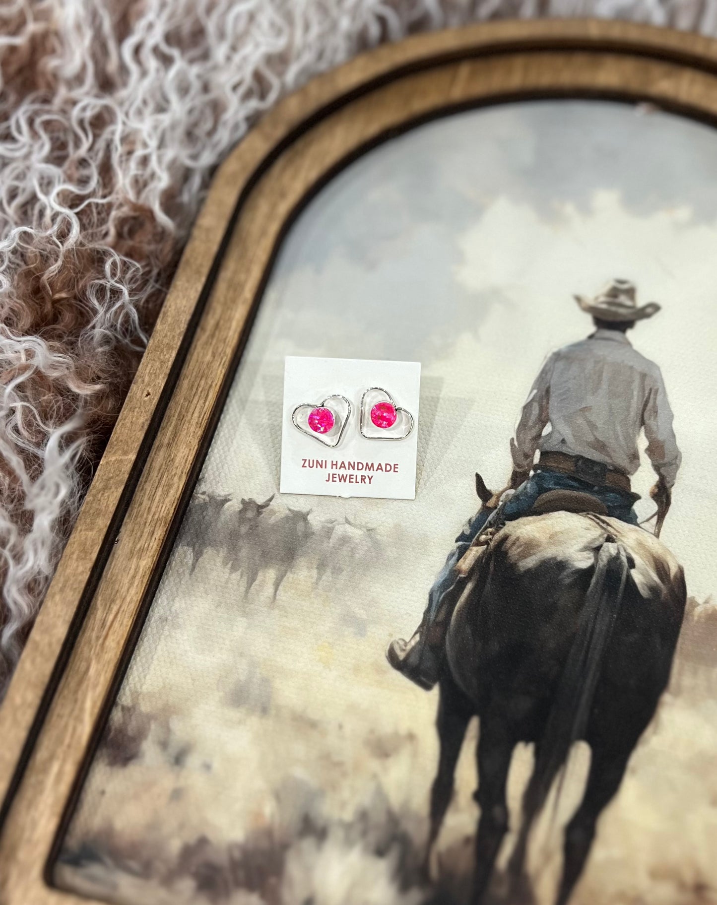 Pink Opal Heart Studs