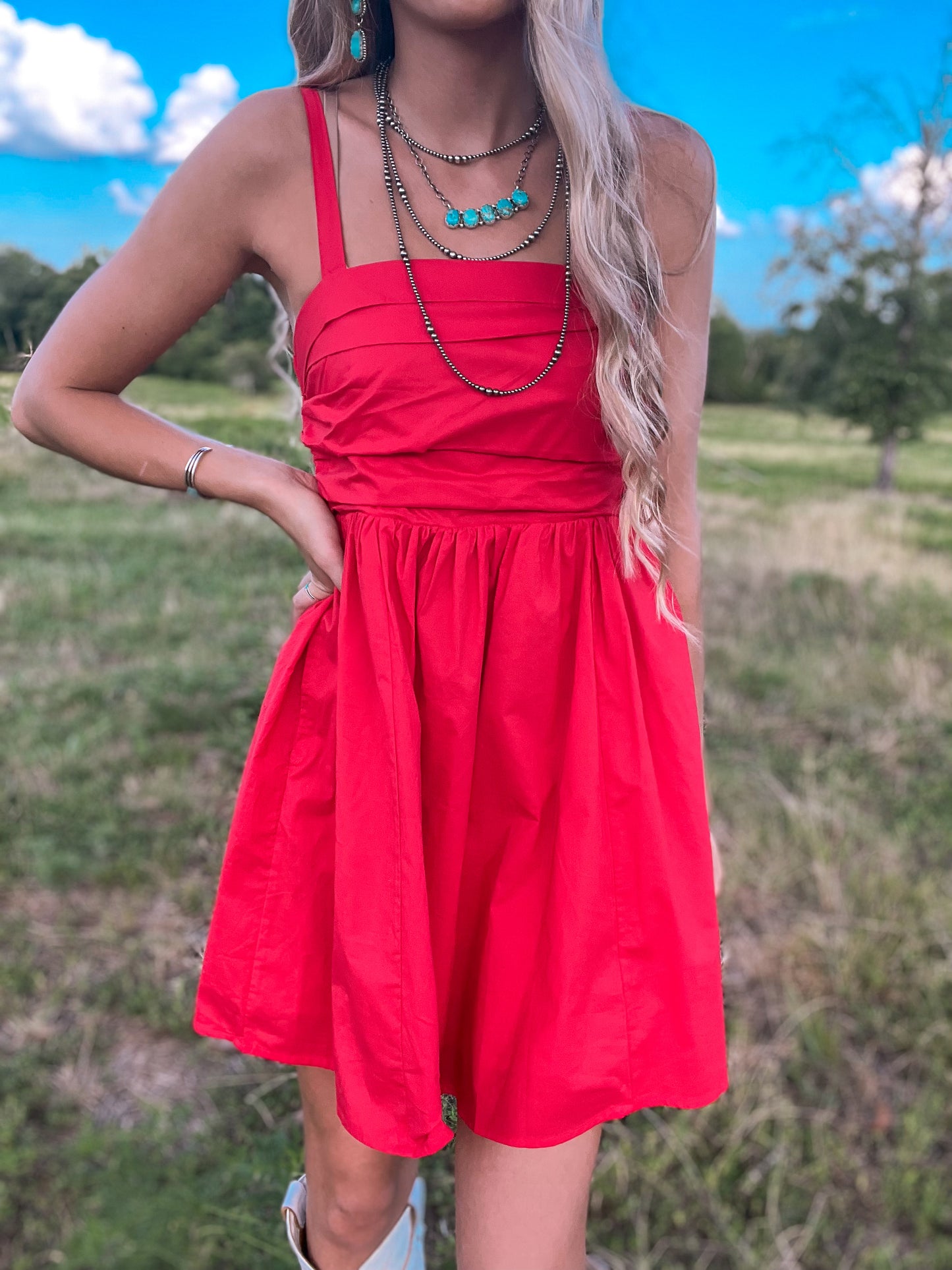 Nova Poplin Pleated Mini Dress *Red