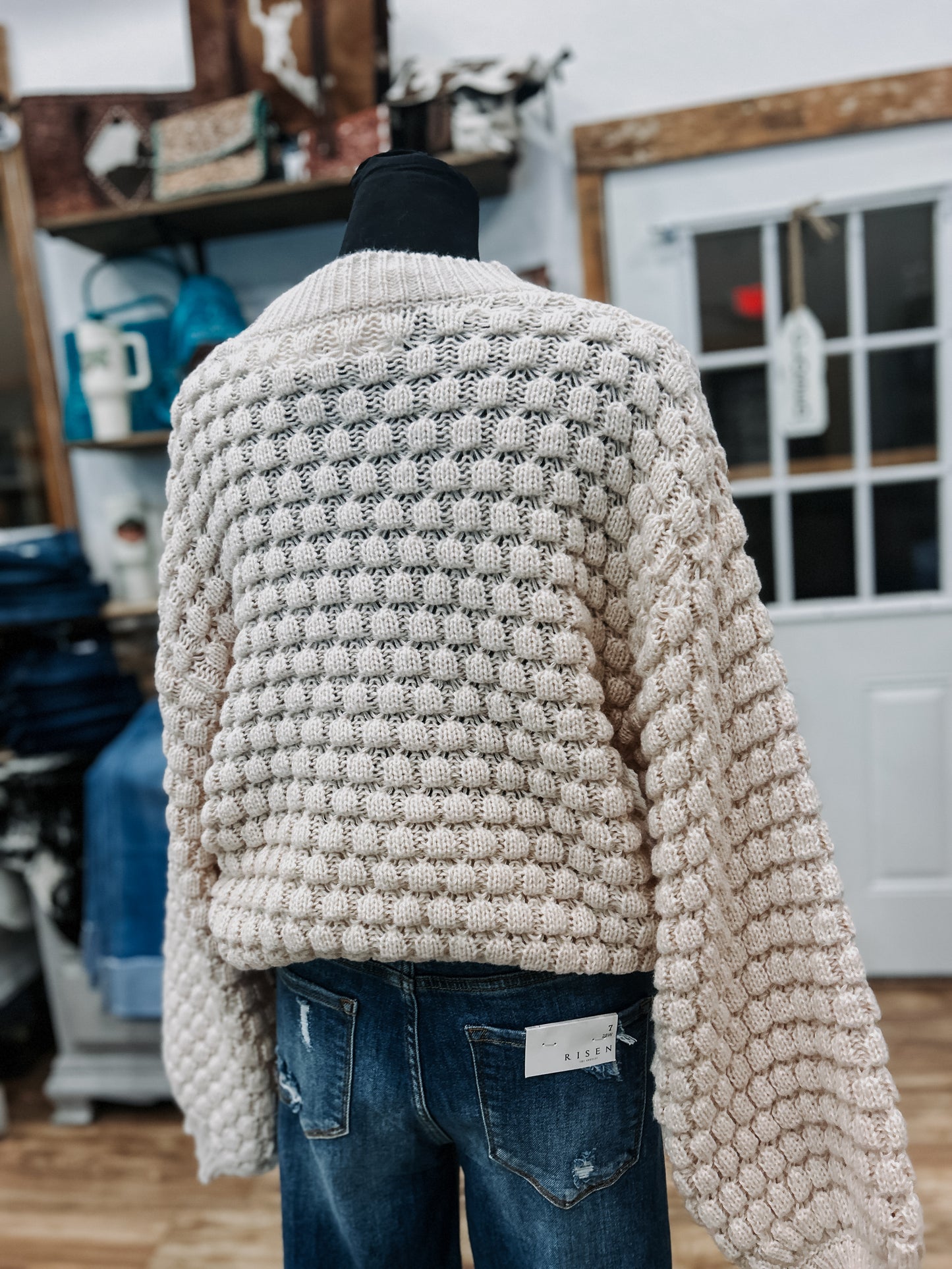 Textured Balloon Sleeve Sweater