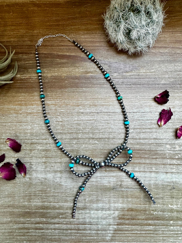 15” Graduated Navajo Pearl & Turquoise Bow Necklace