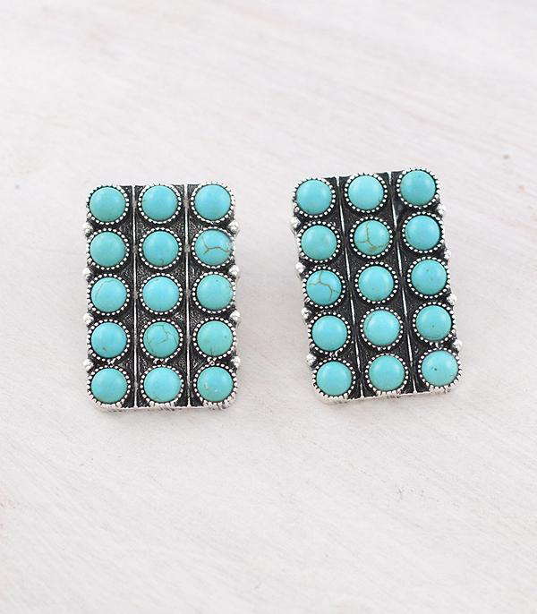 Turquoise Rectangle Cluster Earrings