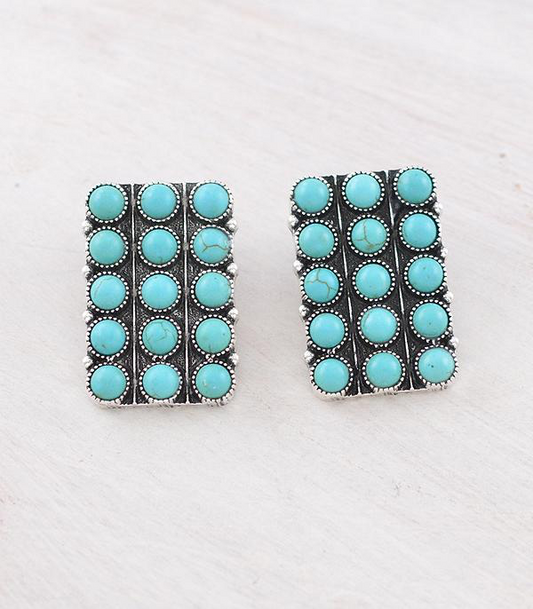 Turquoise Rectangle Cluster Earrings