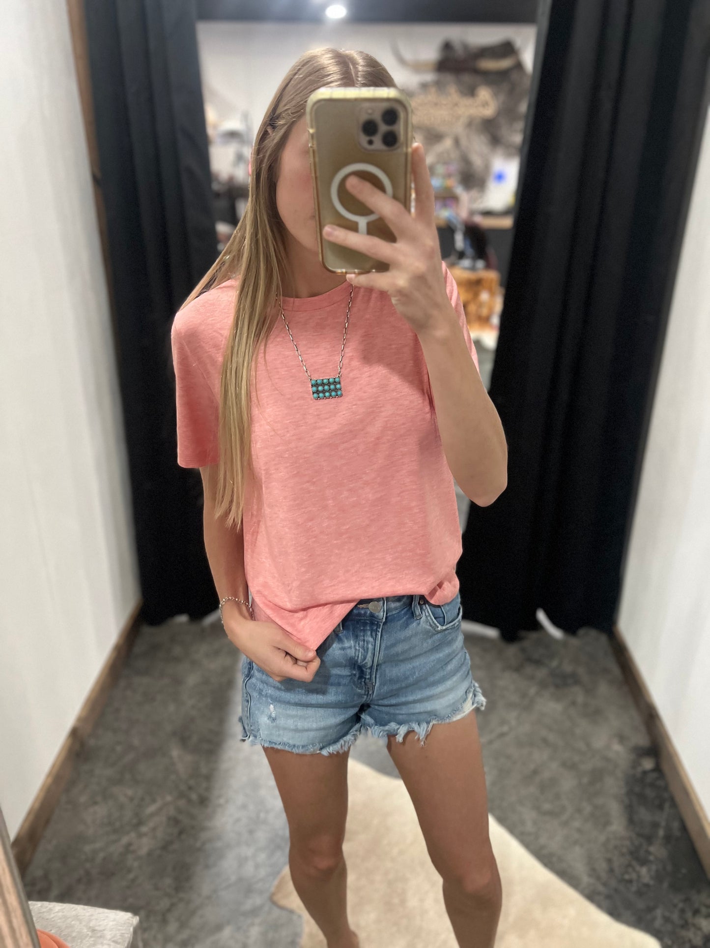 Peach Heathered Basic Tee
