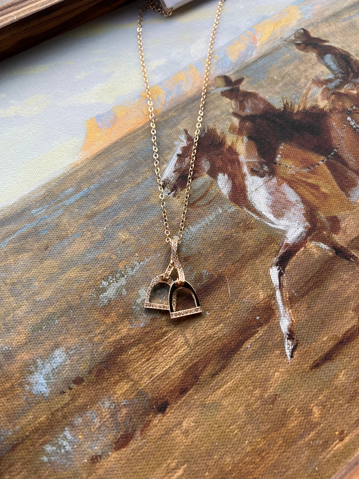 Gold Rhinestone Stirrup Necklace