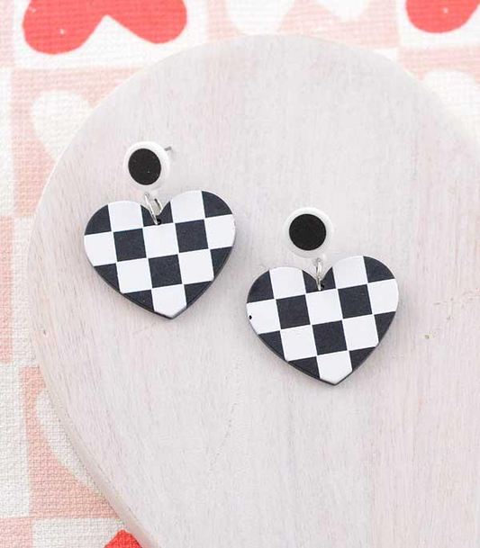 Checkered Heart Earrings