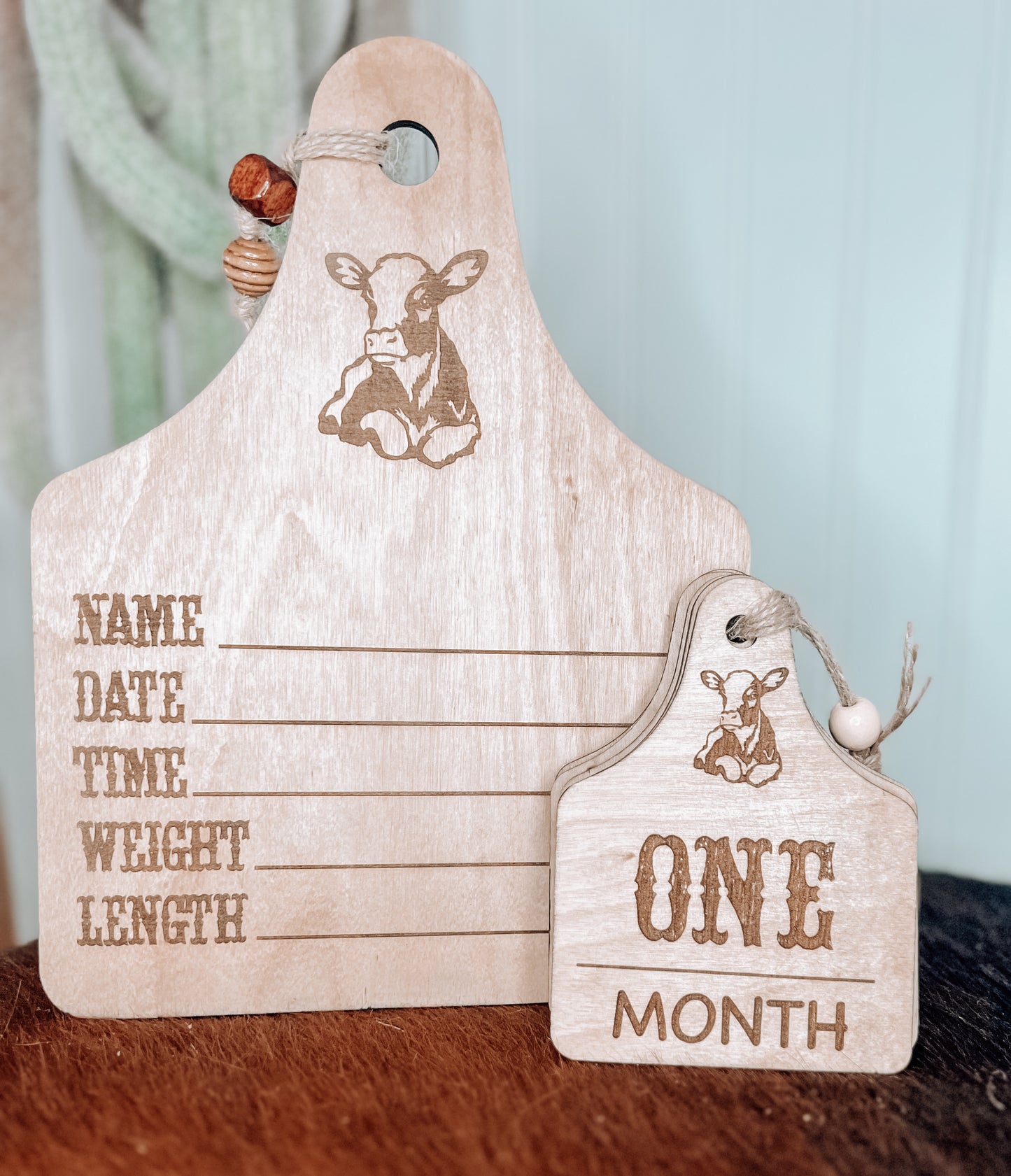 Cowtag Baby Announcement and Monthly Milestone Eartags