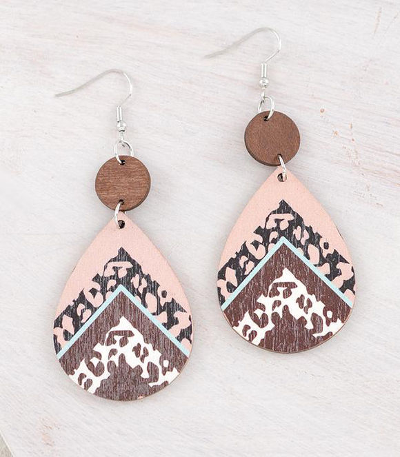 Leopard Cowprint Wooden Teardrop Earrings