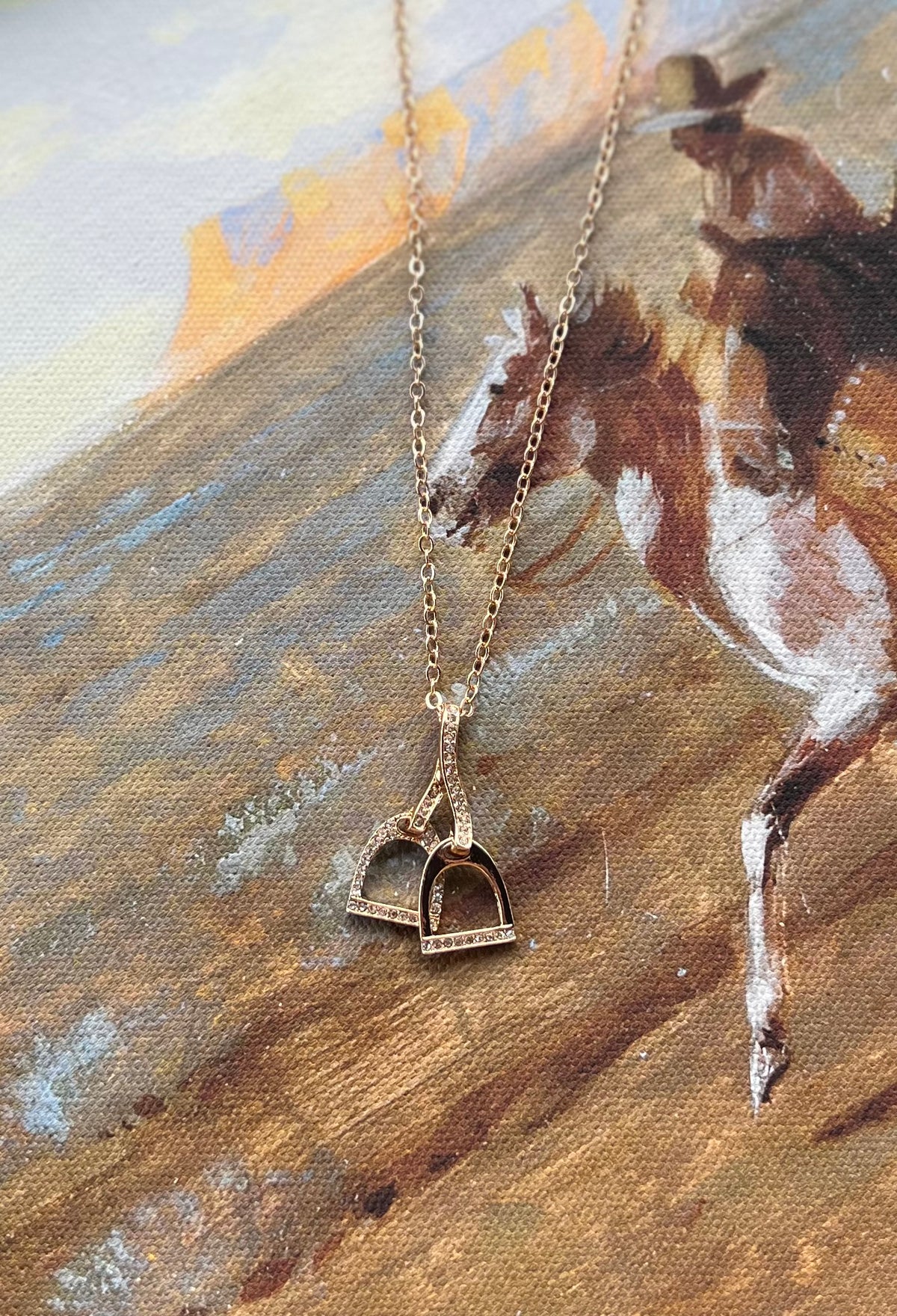 Gold Rhinestone Stirrup Necklace