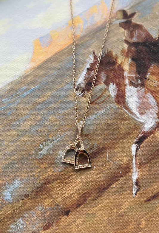 Gold Rhinestone Stirrup Necklace