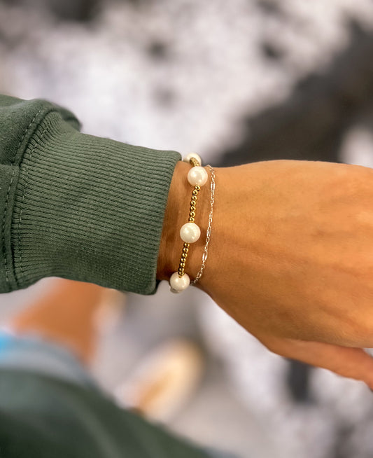 Gold Beaded Pearl Bracelet