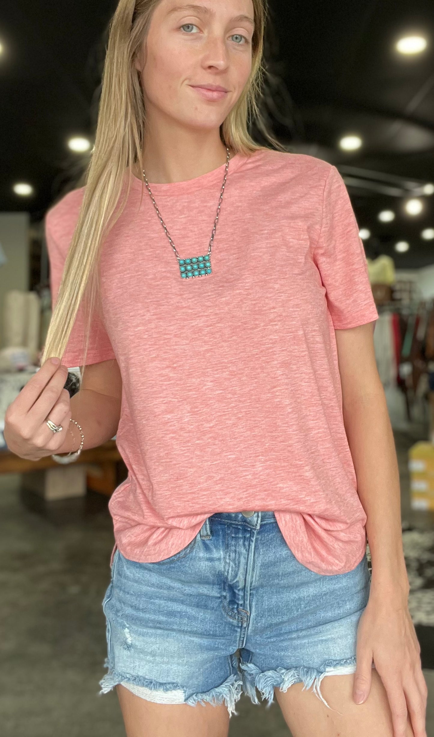 Peach Heathered Basic Tee