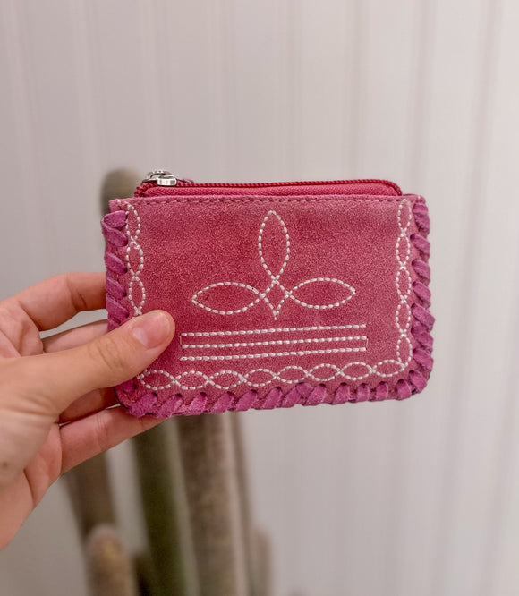 Pink Boot Stitch Card Pouch