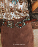 Brown Tooled Leather Turquoise Stone Concho Belt