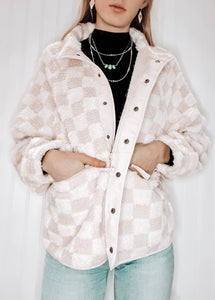 Checkered Sherpa Buttoned Jacket