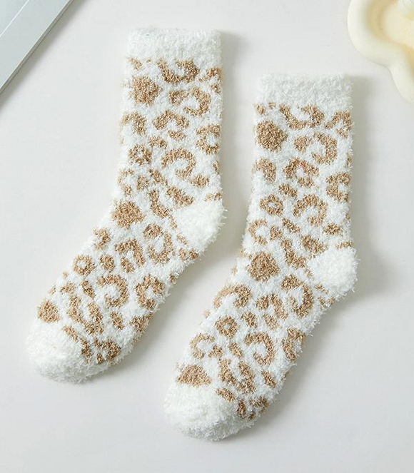 Leopard Fuzzy Socks *Beige