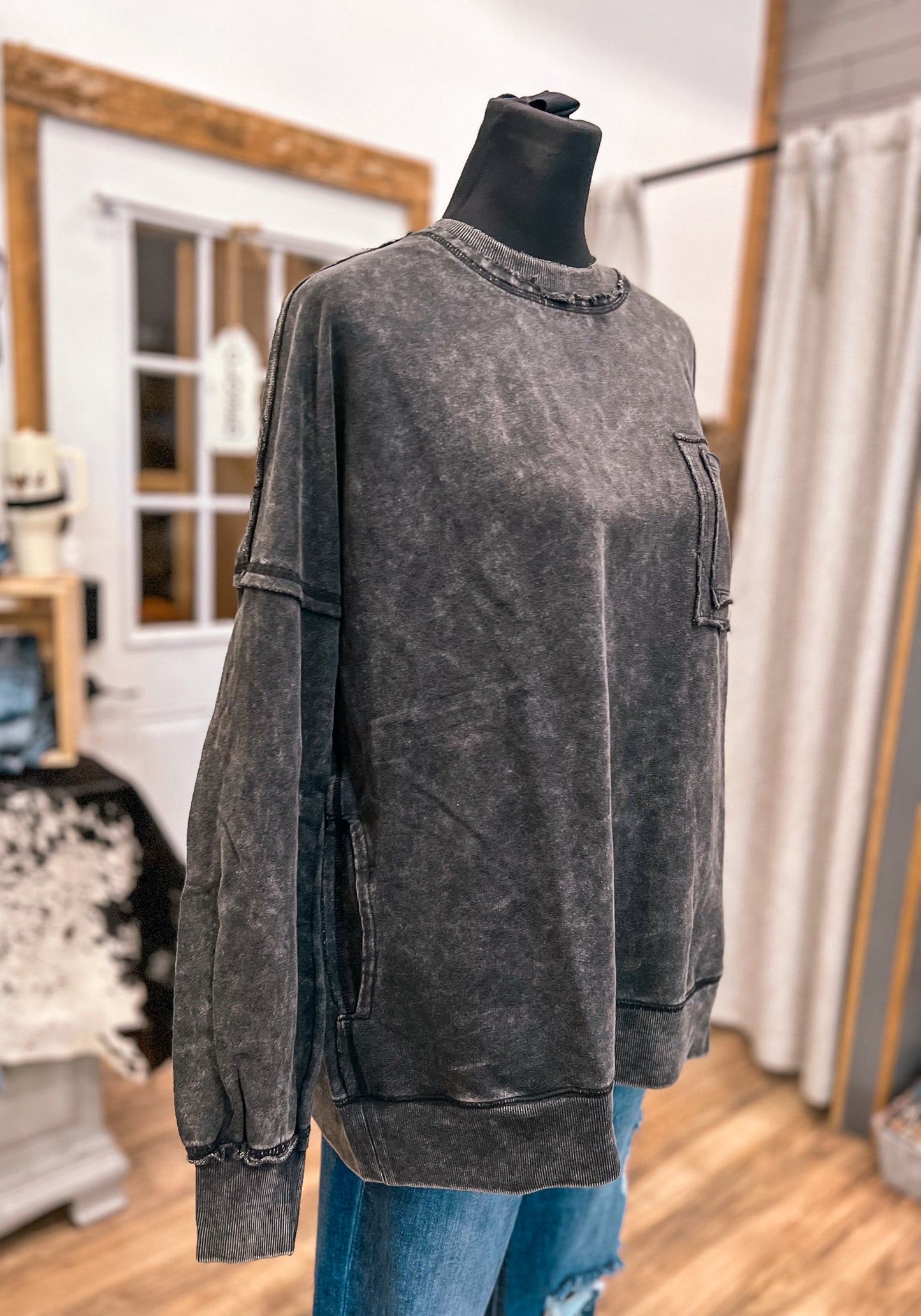 The Jessa Oversized Front Pocket Pullover *Ash Black