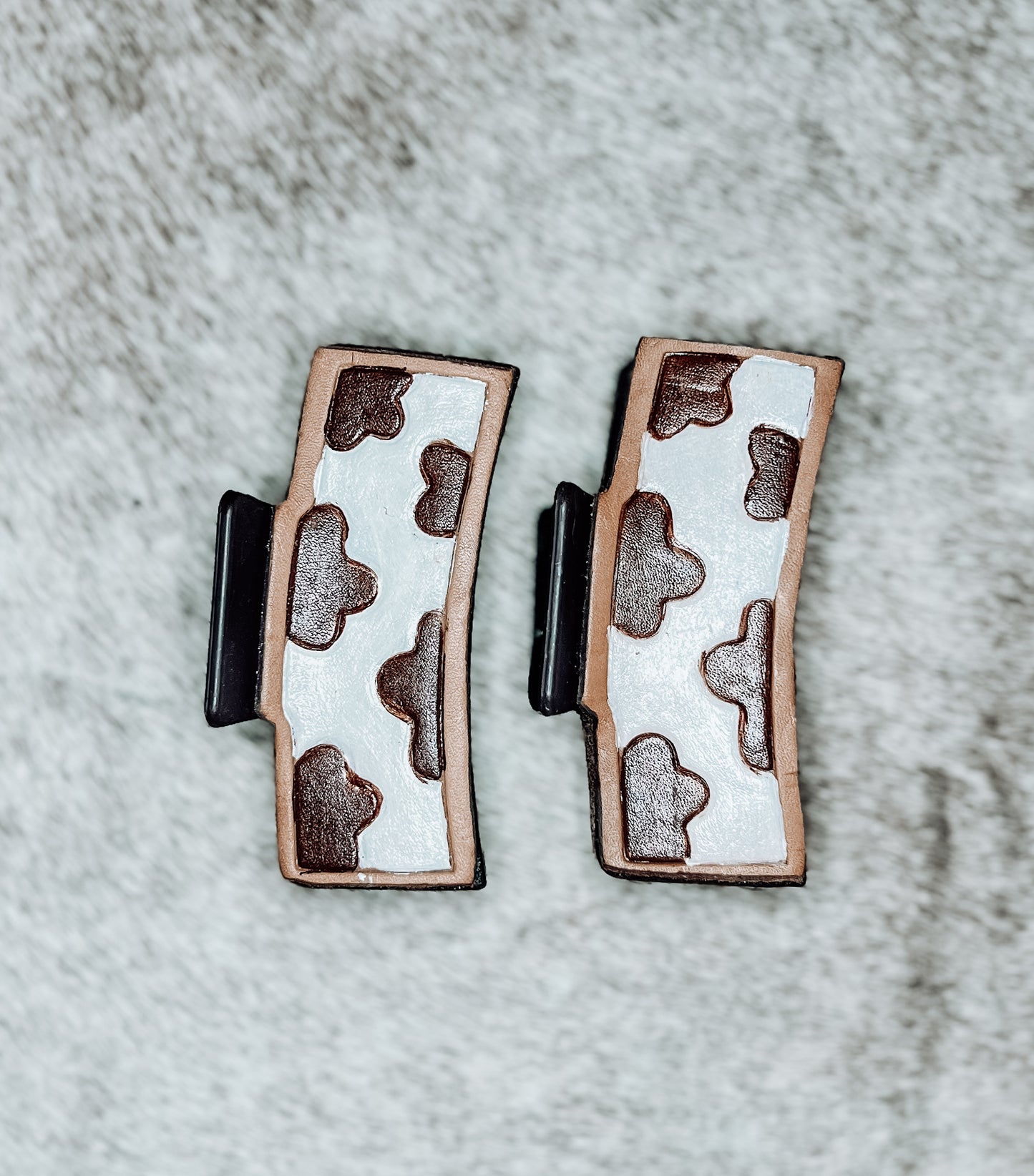 Cowprint Tooled Leather Claw Clip