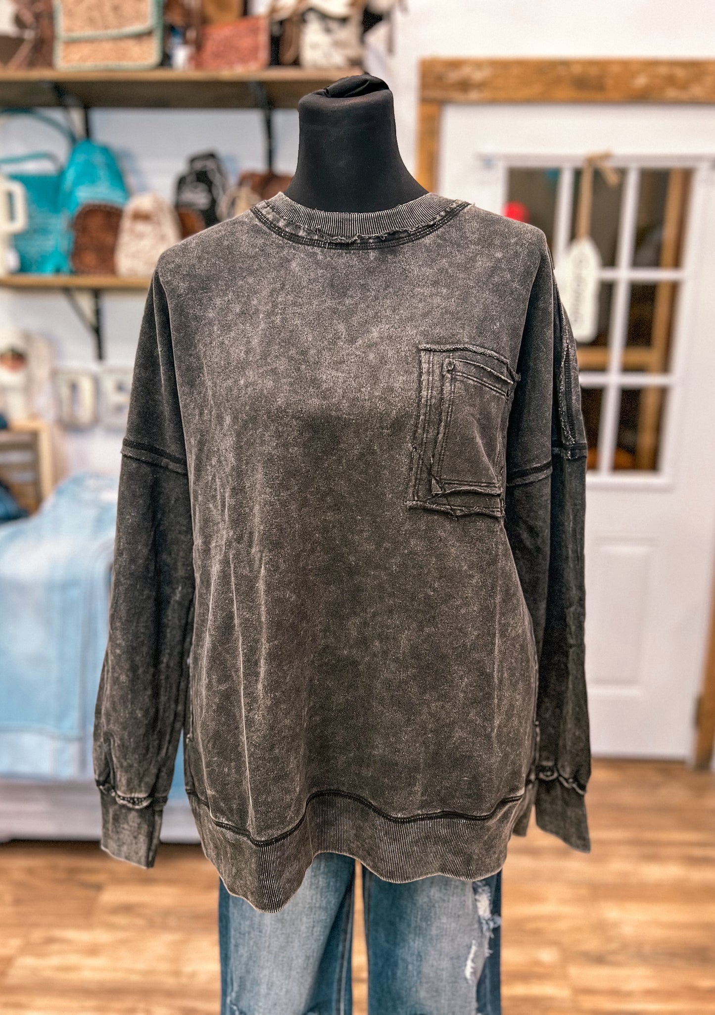 The Jessa Oversized Front Pocket Pullover *Ash Black