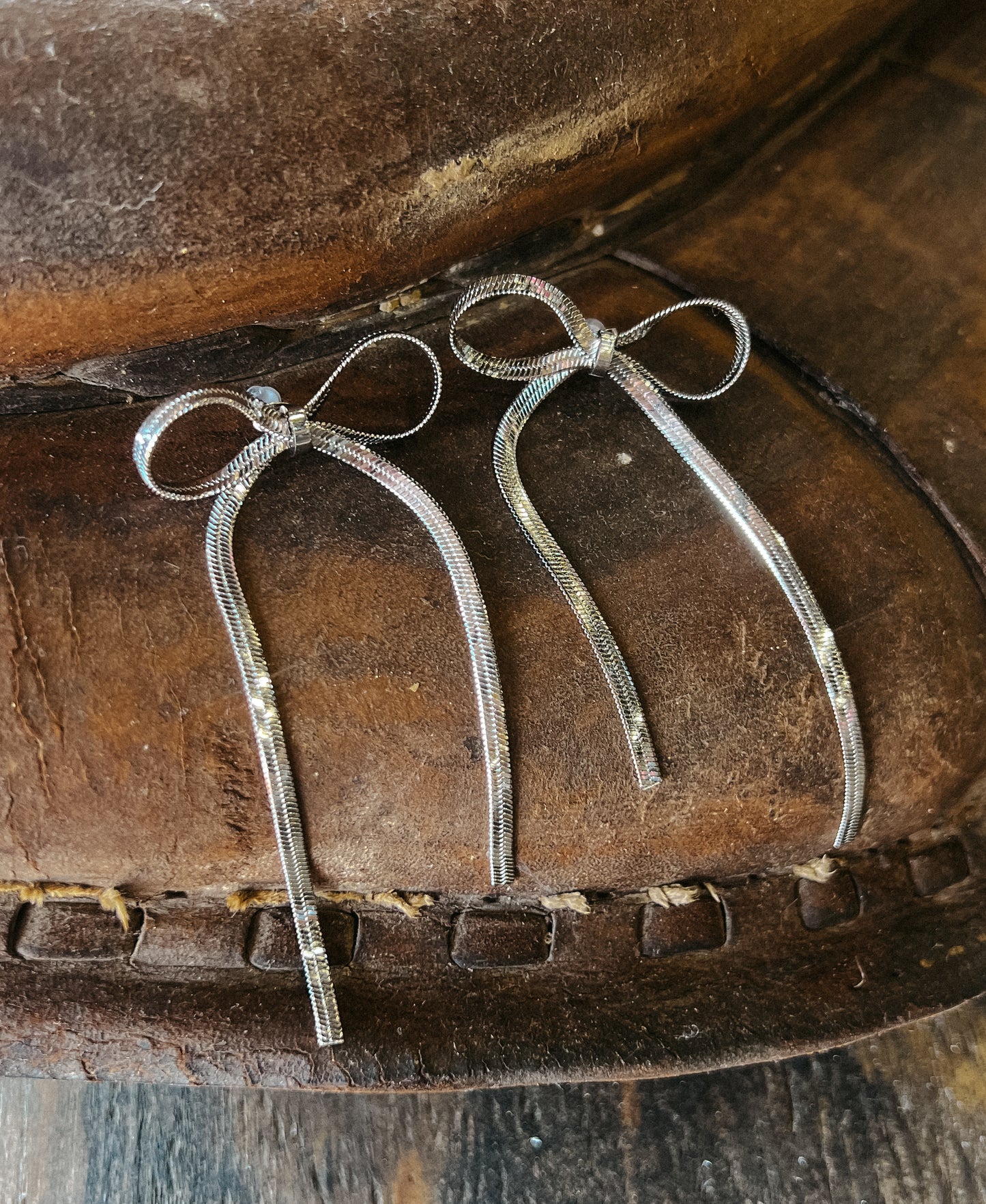 Herringbone Silver Bow Earrings