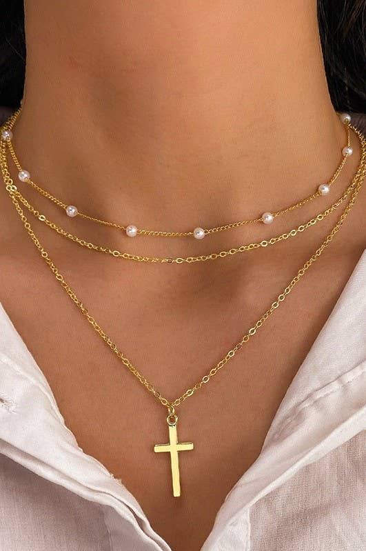 Cross Necklace Pearl and Gold
