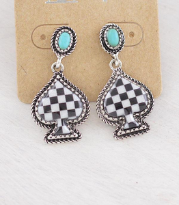 Dangle Checkered Spade Earring