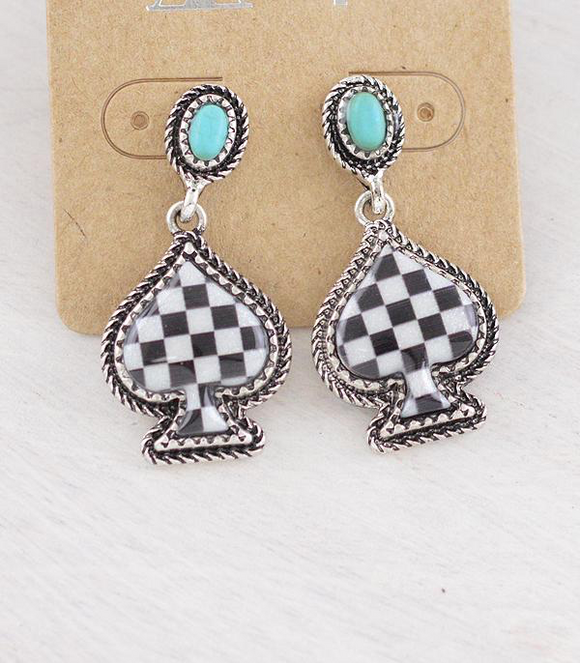 Dangle Checkered Spade Earring