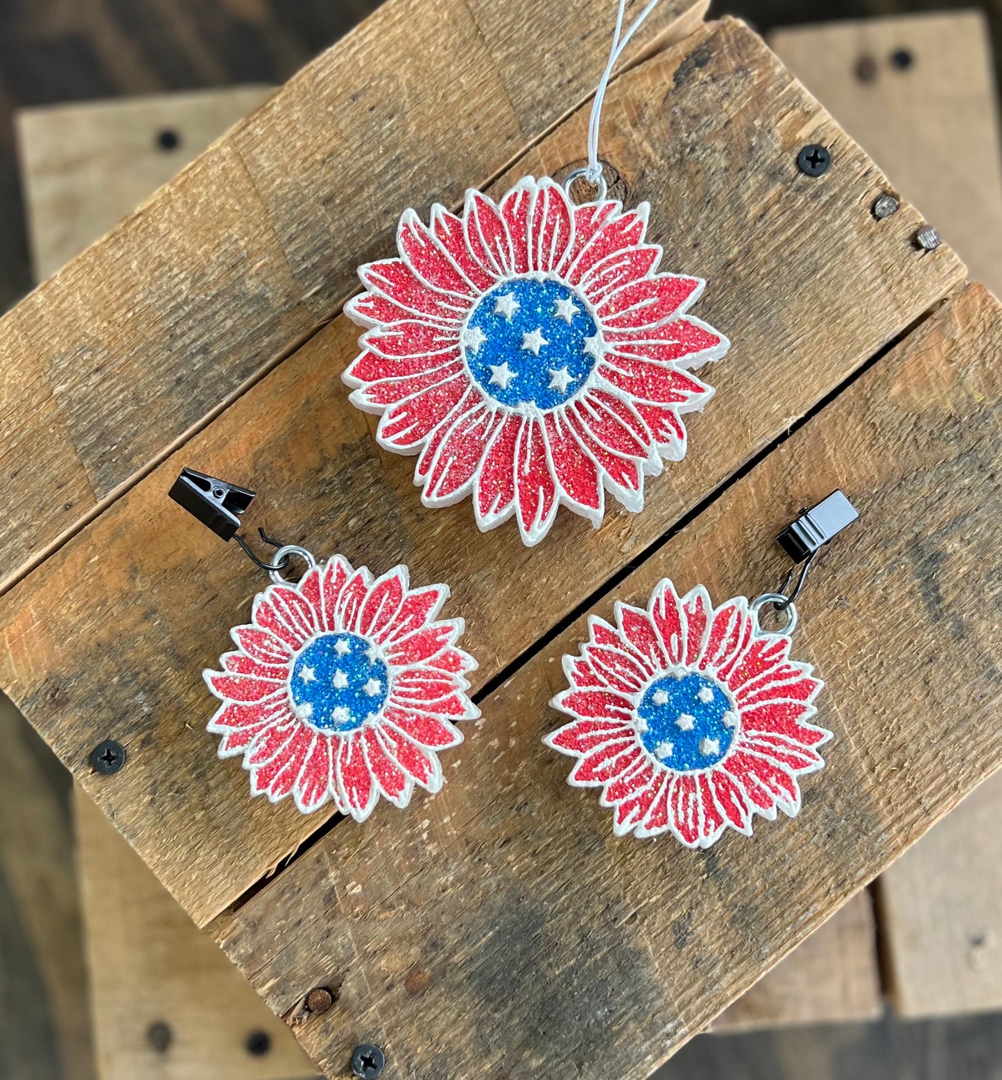 Red White & Blue Sunflower Freshie- Rhinestone Cowboy