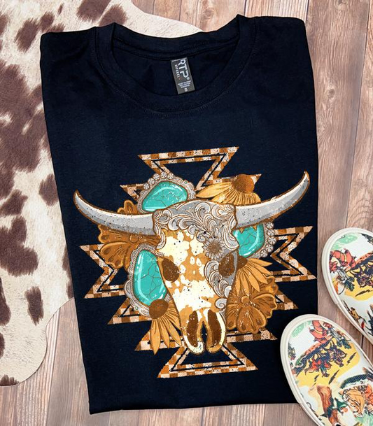 Tooled Bull Skull Graphic Tees