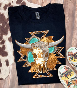 Tooled Bull Skull Graphic Tees