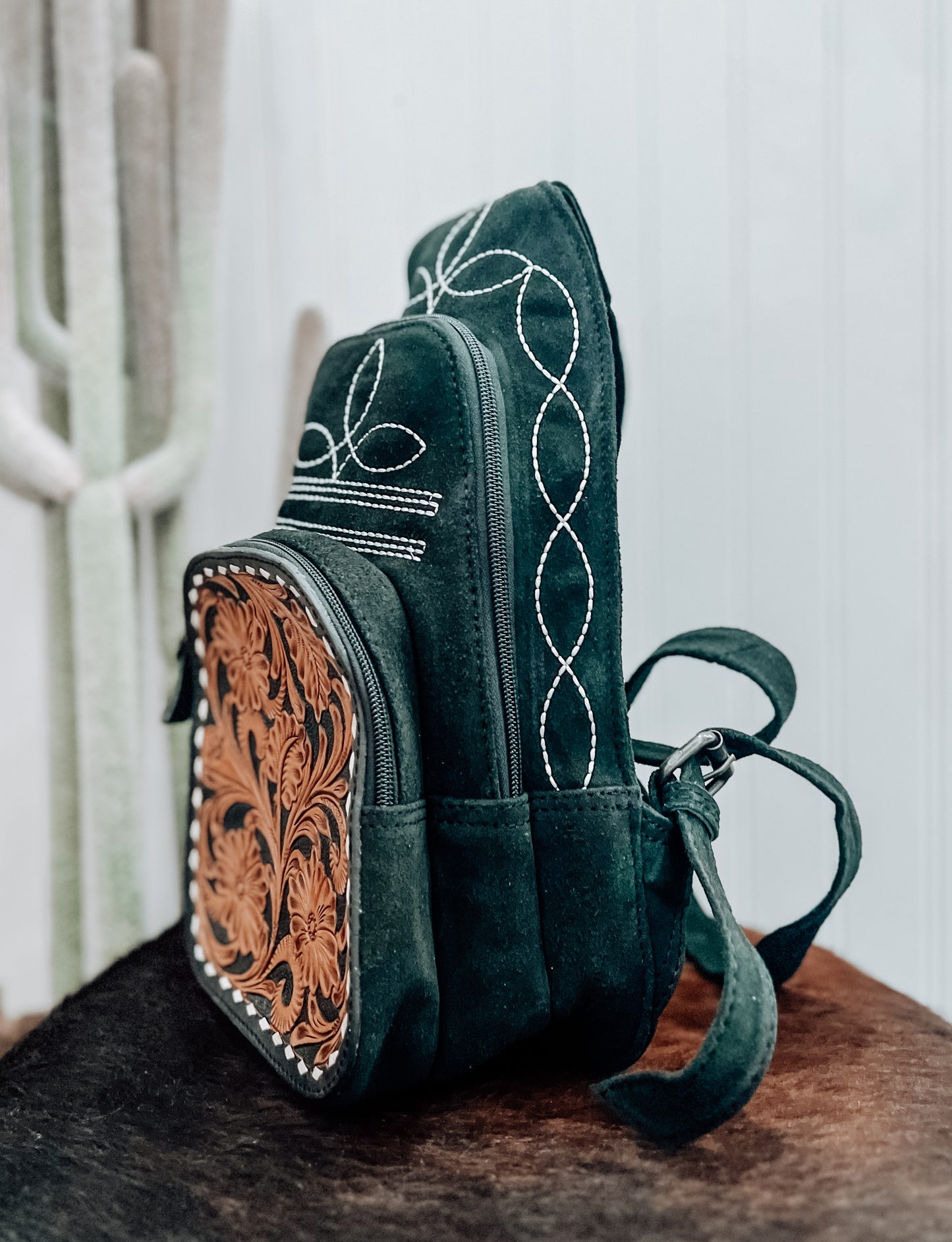Suede Boot Stitch Backpack *Black