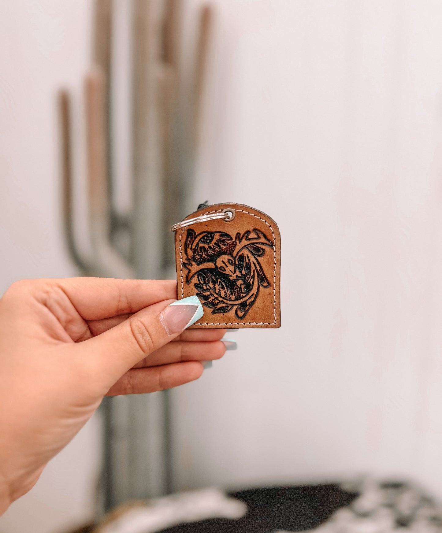 Mountain High Hand-tooled Leather Key Fob