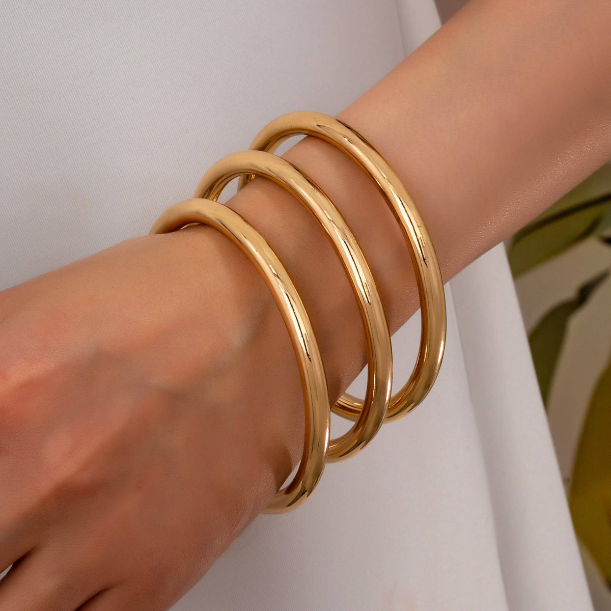 Chunky Triple Tube Bangle Set *Silver
