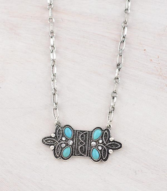 Boot Stitch Turquoise Pendant Necklace