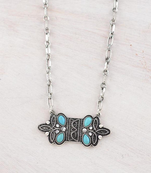 Boot Stitch Turquoise Pendant Necklace