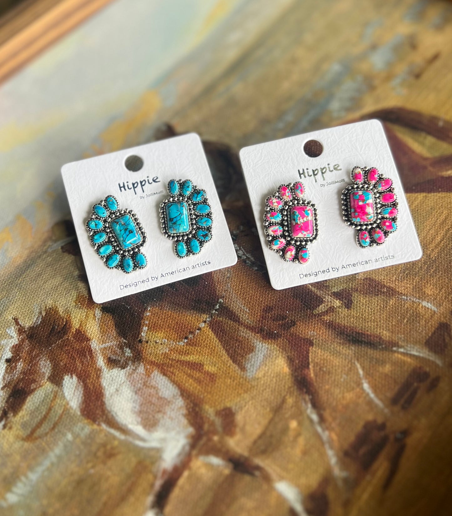 Semi Stone Cluster Earrings