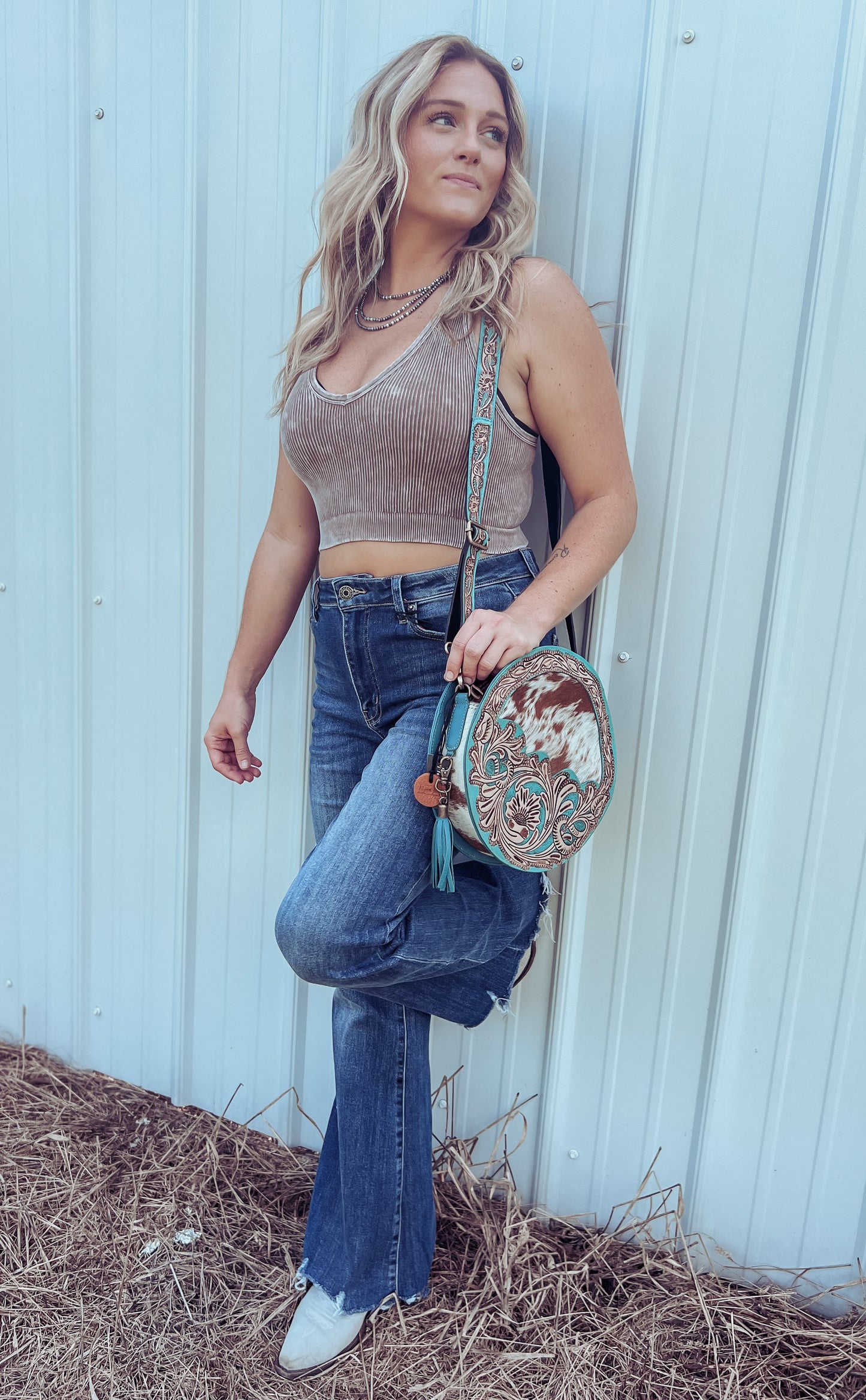 Mocha Mineral Wash V-Neck Crop Tank