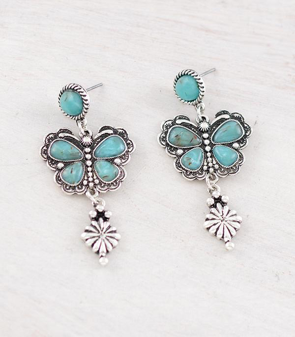 Turquoise Semi Stone Butterfly Earrings